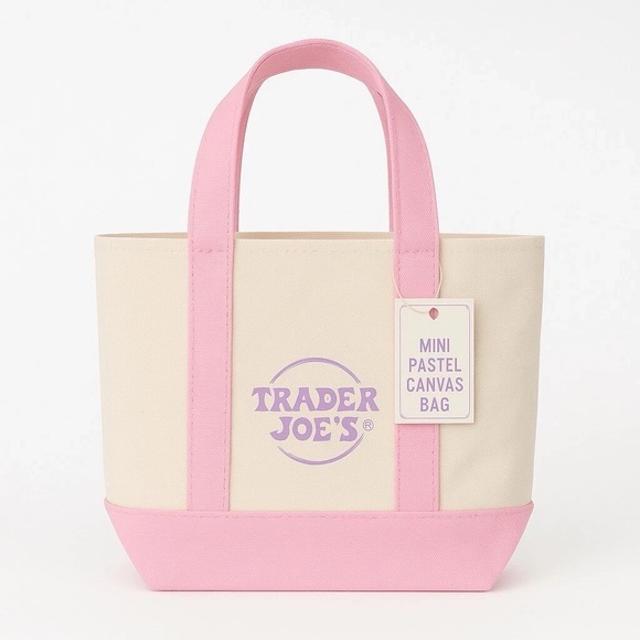 Trader Joe'S Handbags - Trader Joe’s Mini Tote Bag - Spring Pastel Canvas Bag - Baby Pink